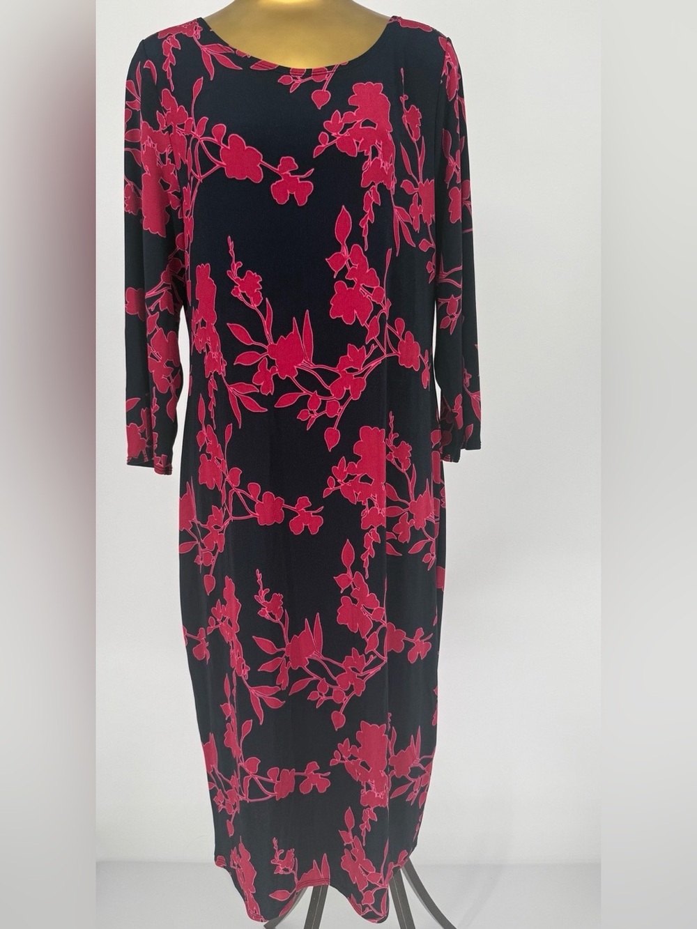 Chico's Traveler’s Black Maxi Dress with Fuchsia Floral Print Size 2